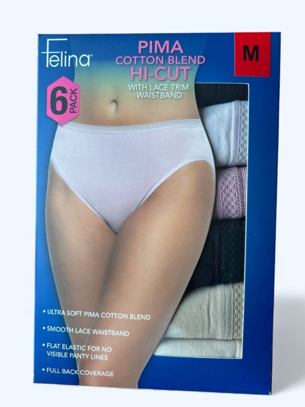 Felina Women's Pima Cotton Blend Hi-Cut, 6-pack Size M